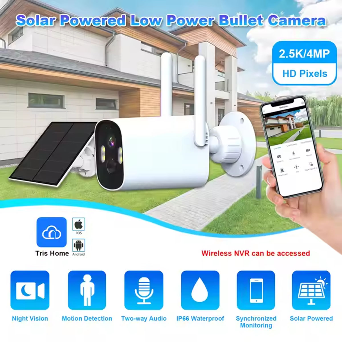 4MP HD Smart Home Security Camera IP66 Waterproof Solar Panel WIFI CCTV Low Power Battery Outdoor  (1)