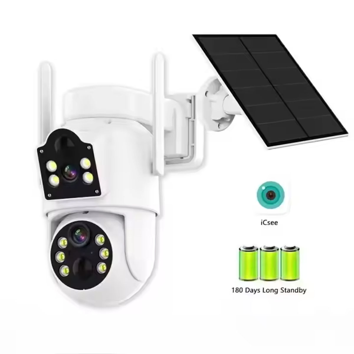 4MP Wireless Solar Camera Dual Lens WiFi PTZ Camera Outdoor  Battery Video 2k Icsee Dual Lens Solar Camera (1)
