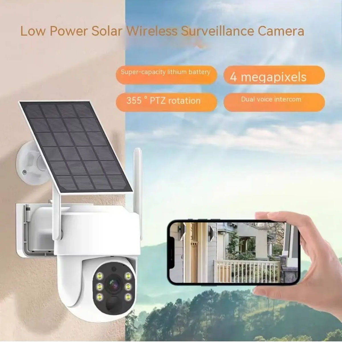 Kamera CCTV Tenaga Surya WIFI 4MP Tahan Air IP65 Audio 2 Arah Nirkabel HD 2MP 4MP Baterai Tenaga Surya (3)