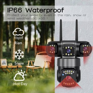 3*2MP WiFi 3-Lens PT Camera with 2.4G WiFi+Bluetooth, Human Detection, Amazon Cloud & 256G TF Card Support
