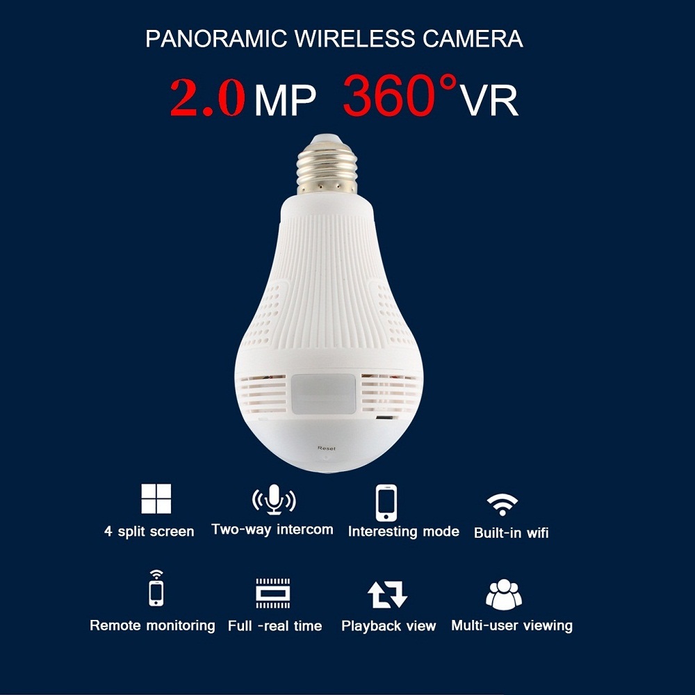 1080P 2.0MP Security Wifi Camera Lamp 360D Panoramic Bulb IP CCTV Video Surveillance Fisheye HD Night Vision Two Way Audio Cam