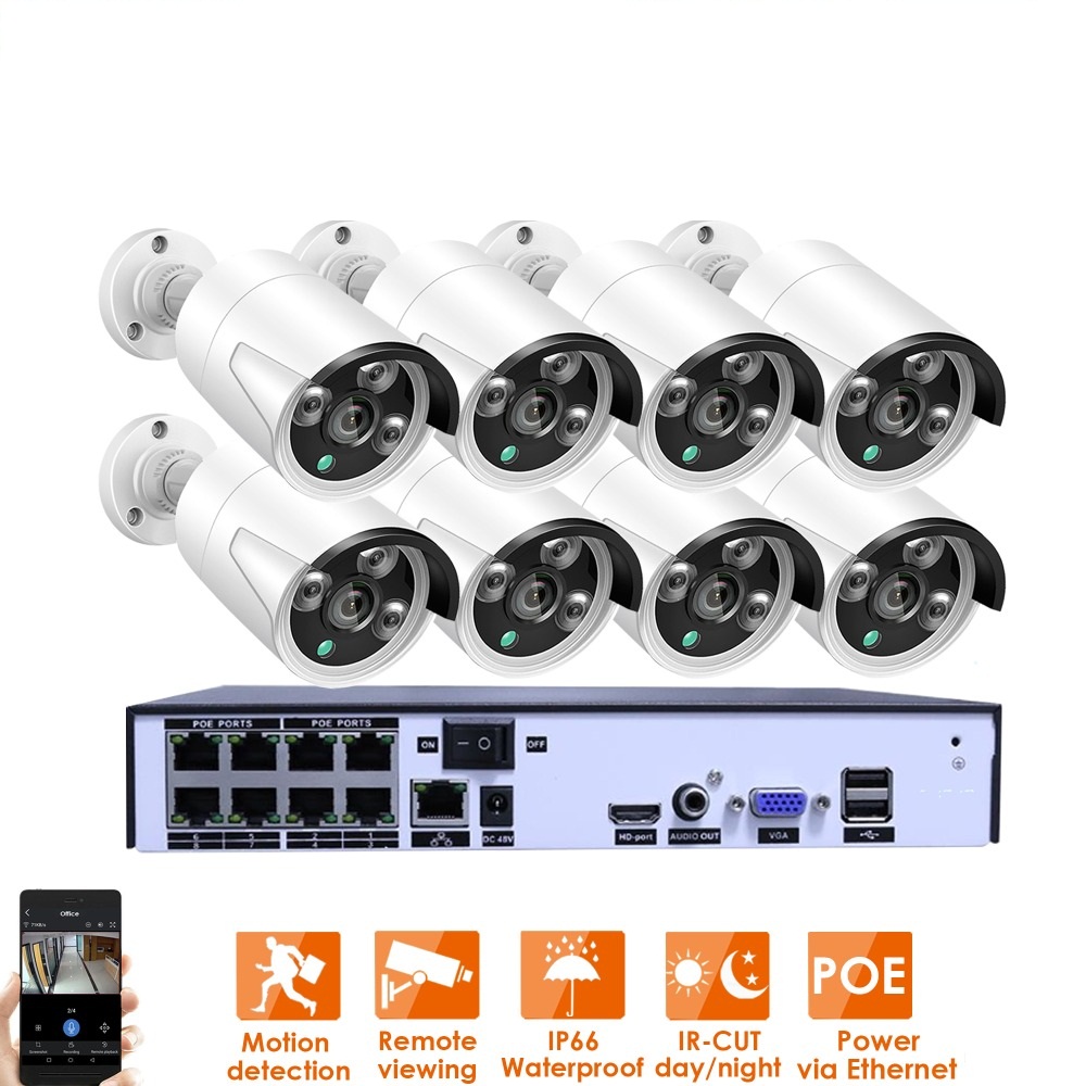 Tuya 8CH 5MP POE Security Camera System Kit Rj45 IP Camera IR Outdoor Waterproof CCTV Video Surveillance NVR kit