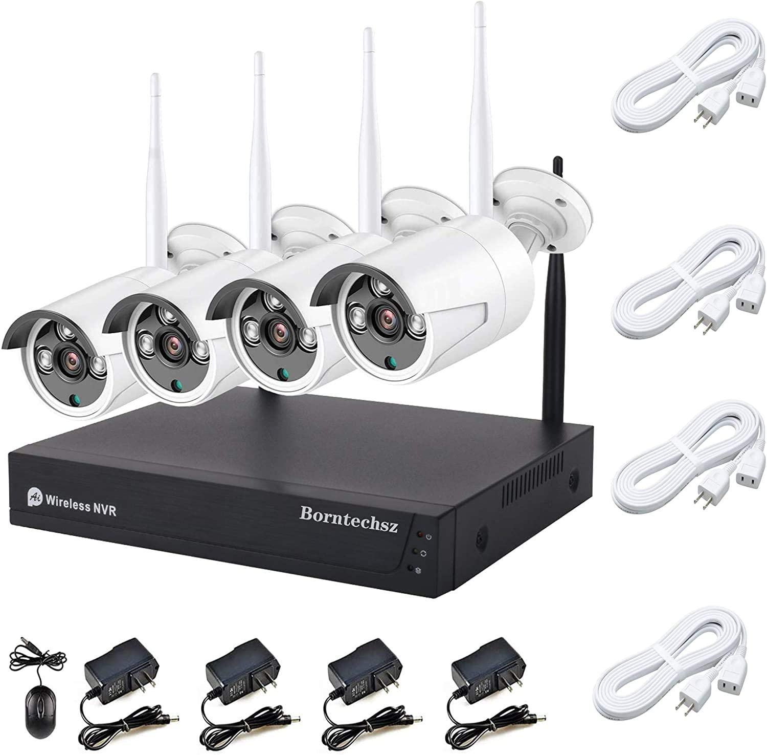 Expandable 8CH 1080P Wireless Security Camera System 8 Channel NVR with 4pcs 1080P 2.0MP Night Vision WiFi IP Camera