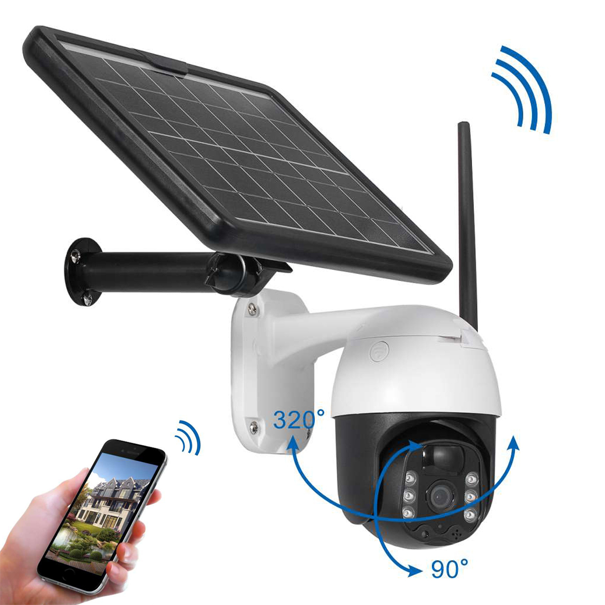 Outdoor Wireless WiFi Pan Tilt  View Spotlight Rechargeable Solar Battery Powered Home Security 4G Camera