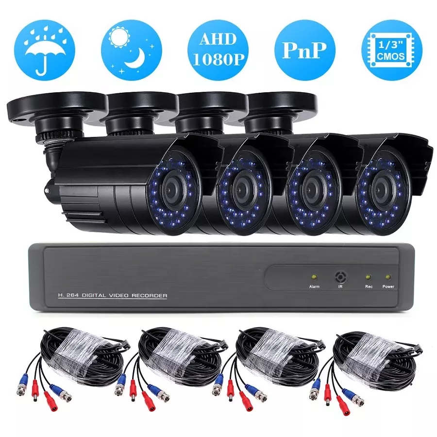 4CH 1080N AHD DVR 720P CCTV System 1.0MP IR Night Vision Indoor Outdoor Camera Home Security Video Surveillance Kit