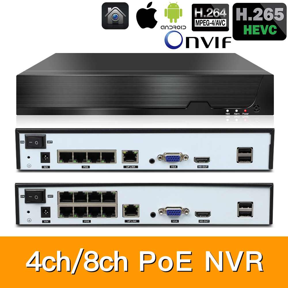 H.265 8ch*5MP 4ch/8ch PoE Network Video Recorder Surveillance PoE NVR 4/8Channel For HD  IP Camera PoE 802.3af ONVIF
