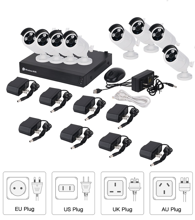 8CH 2MP PoE Home Security Camera System 8pcs Wired 2MP Outdoor PoE IP Cameras Set 24/7 Recording 8-Channel NVR Kit