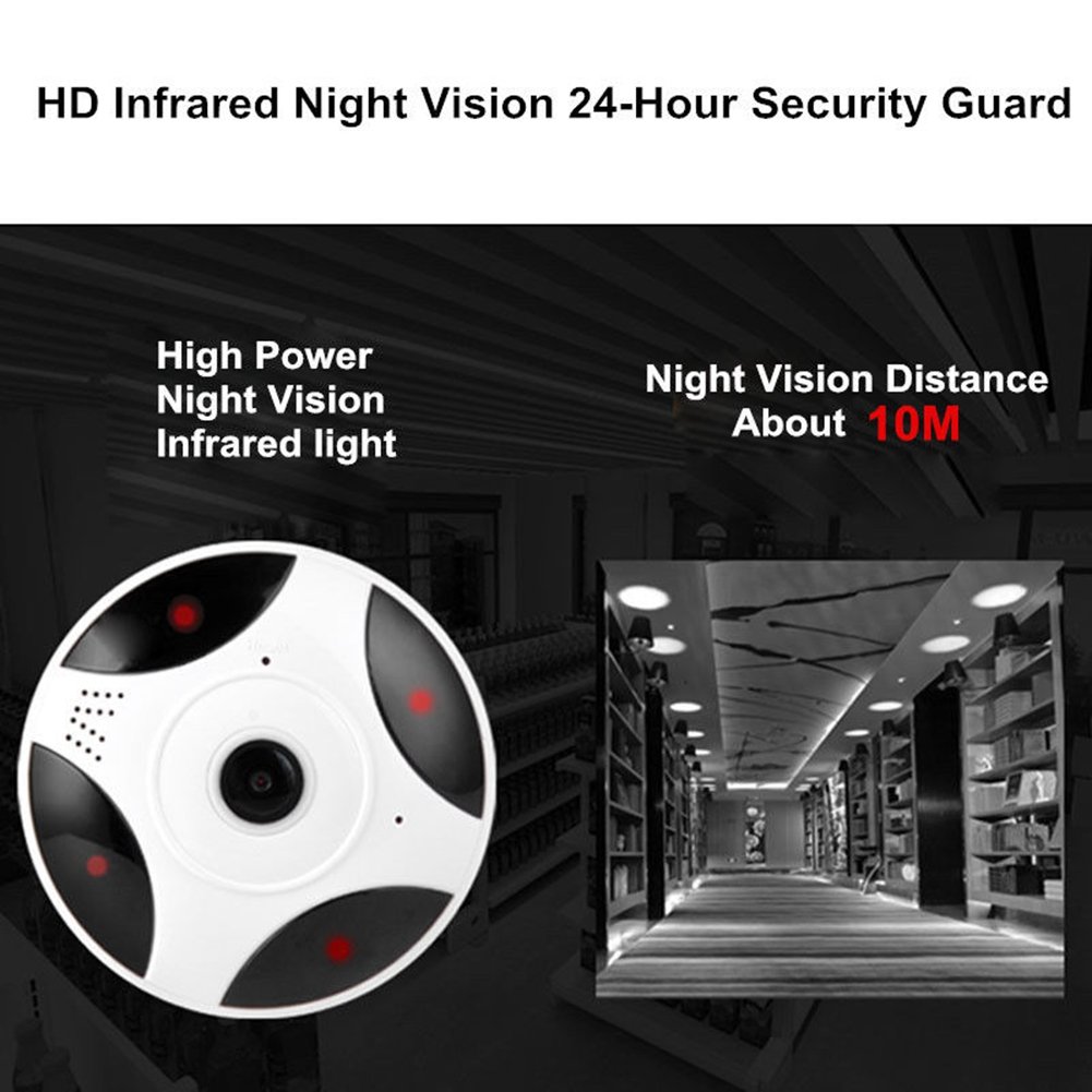 WiFi IP Home Network Fisheye 360 Degree Indoor Night Vision Motion Detection Dome VR Camera