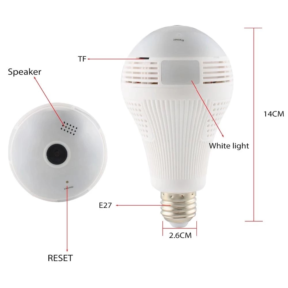 1080P 2.0MP Security Wifi Camera Lamp 360D Panoramic Bulb IP CCTV Video Surveillance Fisheye HD Night Vision Two Way Audio Cam