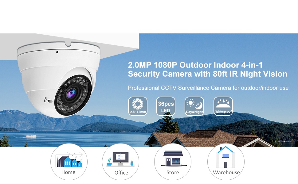Analog CCTV Camera HD 1080P TVI AHD CVI CVBS Security Dome Camera with 2.8mm-12mm Manual Focus Zoom Lens Camera