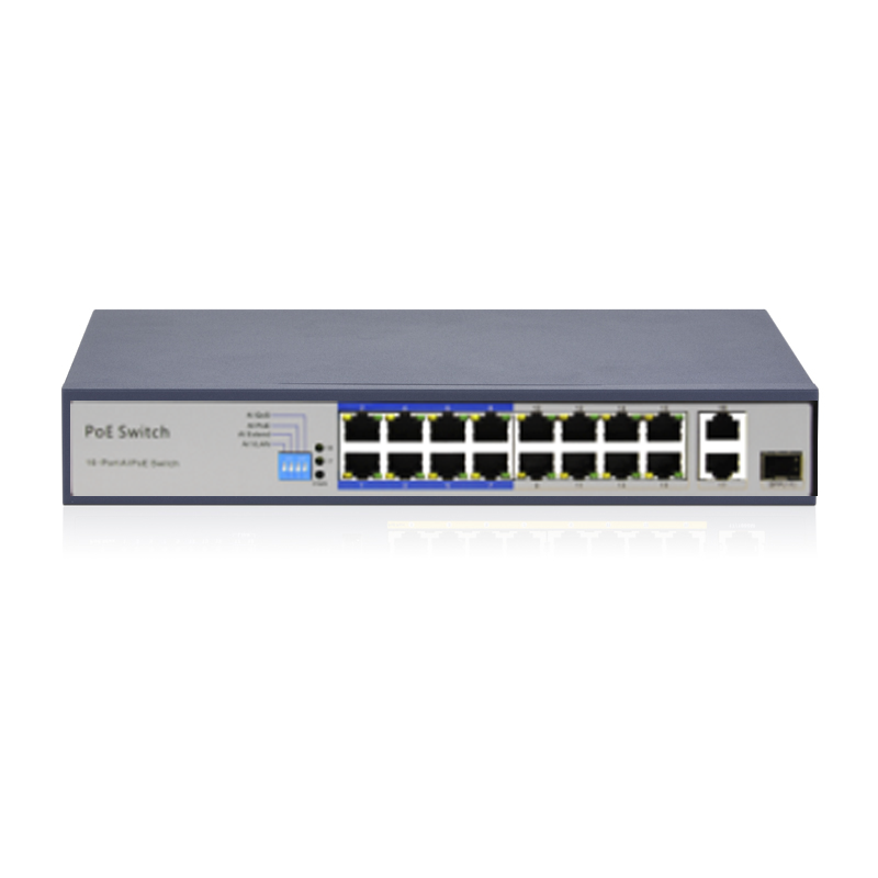 16 Port POE Switch 16 port 100Mbps PoE + 1 gigabit combo uplink and 1 gigabit uplink