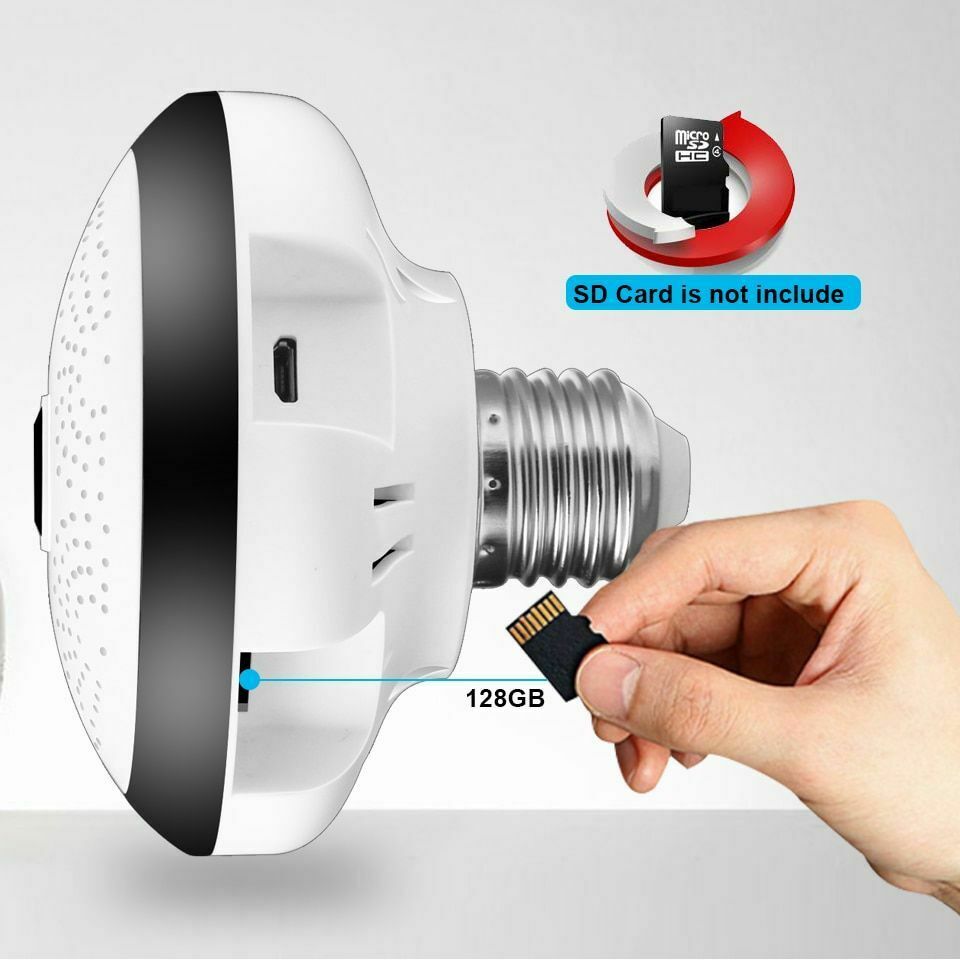 1080P Wireless WIFI Camera IP Bulb Lamp CCTV Smart Home Camera Panoramic FishEye LED