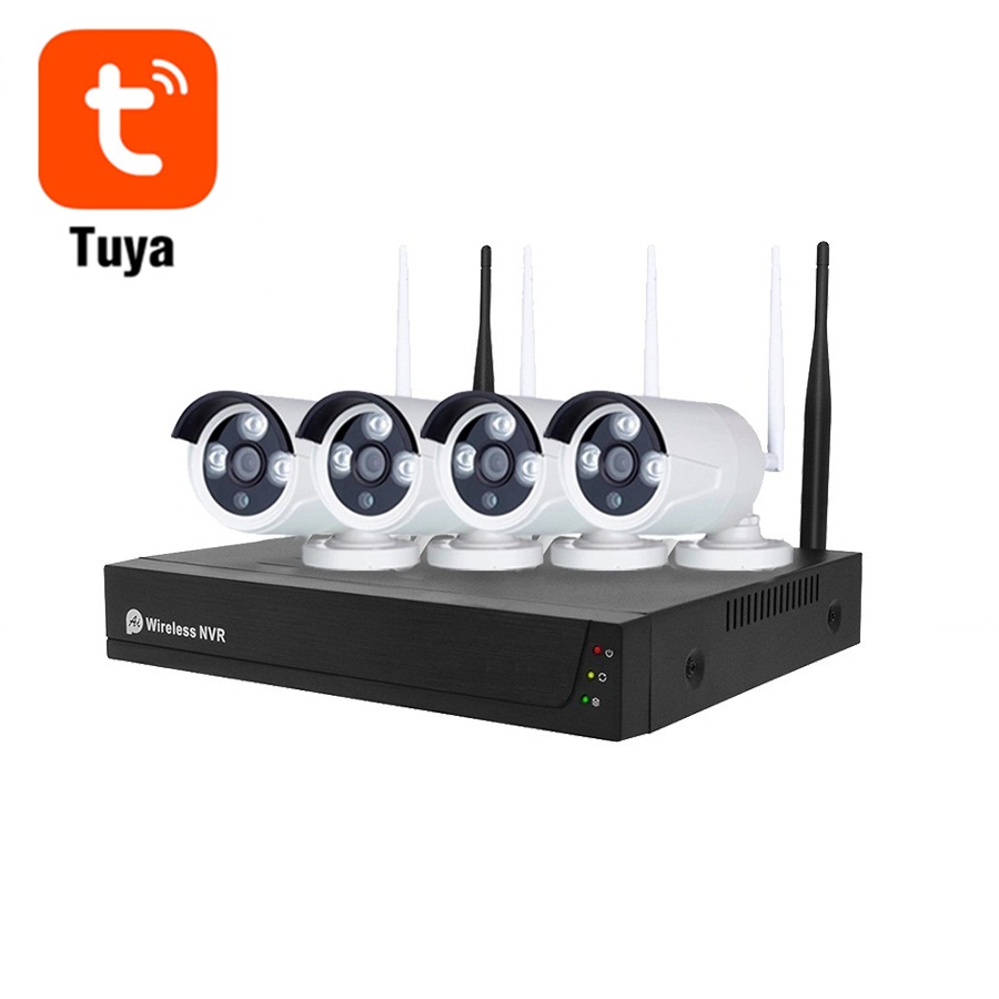 4CH Tuya Best selling wifi  NVR Kits 4CH 1080p Home Video Surveillance Cameras System H.265 wifi NVR plug and play