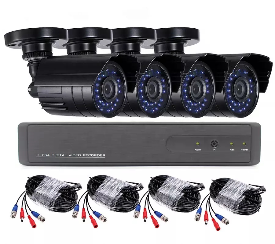 Kit 04 Security Cameras Hd 1080P AHD Hb Tech + Dvr Intelbras Multi Hd  Accessories