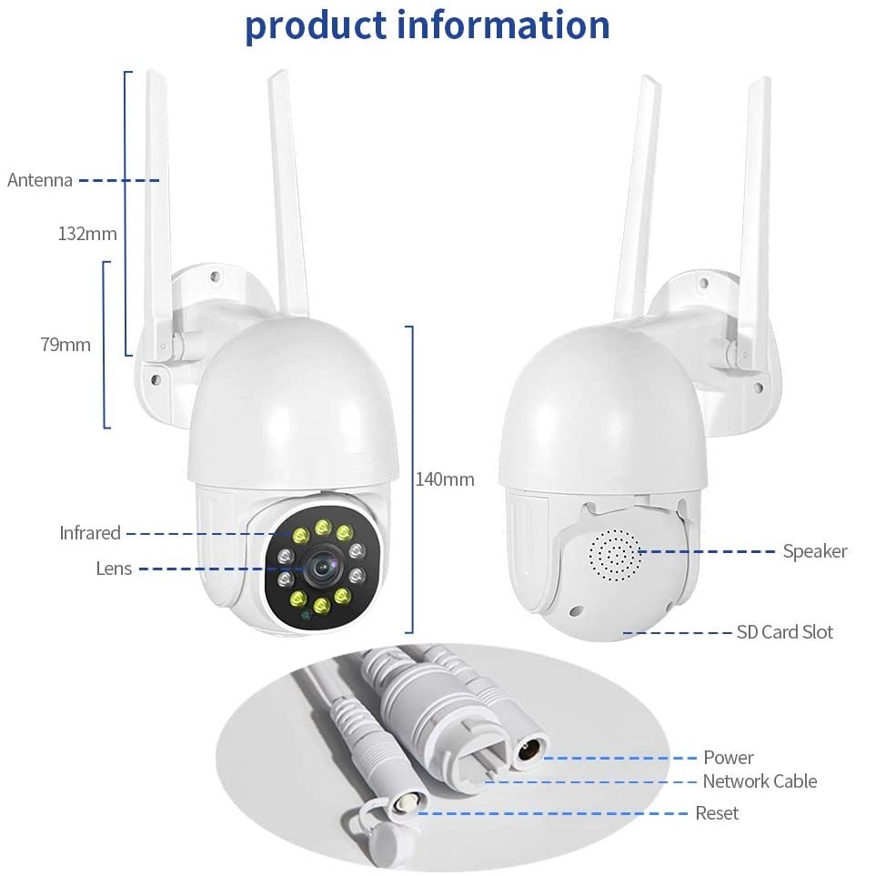 Smart Security Outdoor PTZ 1080P Full HD WiFi IP Cam Mini Pan/Tilt Home Surveillance Camera