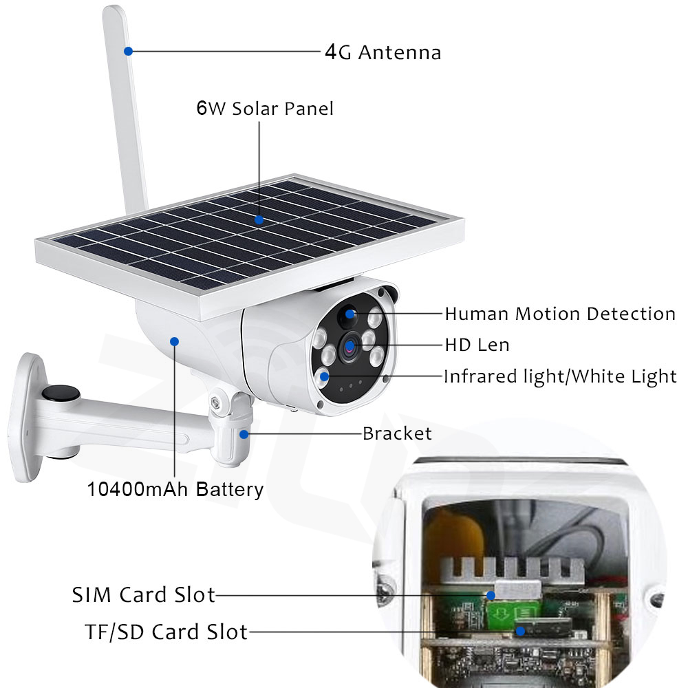 4G SIM Card Solar 1080P HD Outdoor Built-in Lithium Battery Smart Security Monitoring PIR Motion Detection Camera