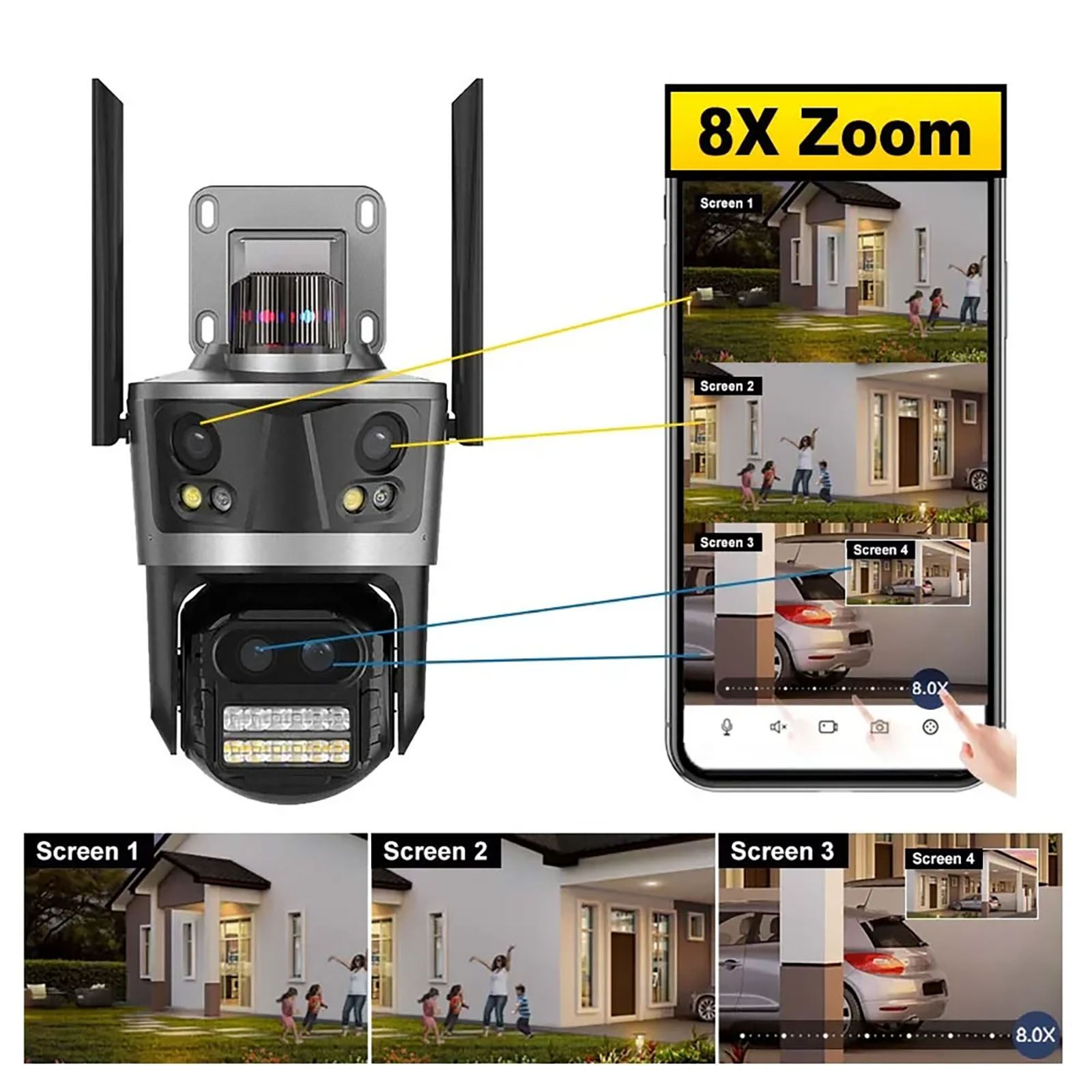 ICSEE Outdoor 12MP Four Lens Three Screen Wifi Camera with 8 Times Zoom (4)