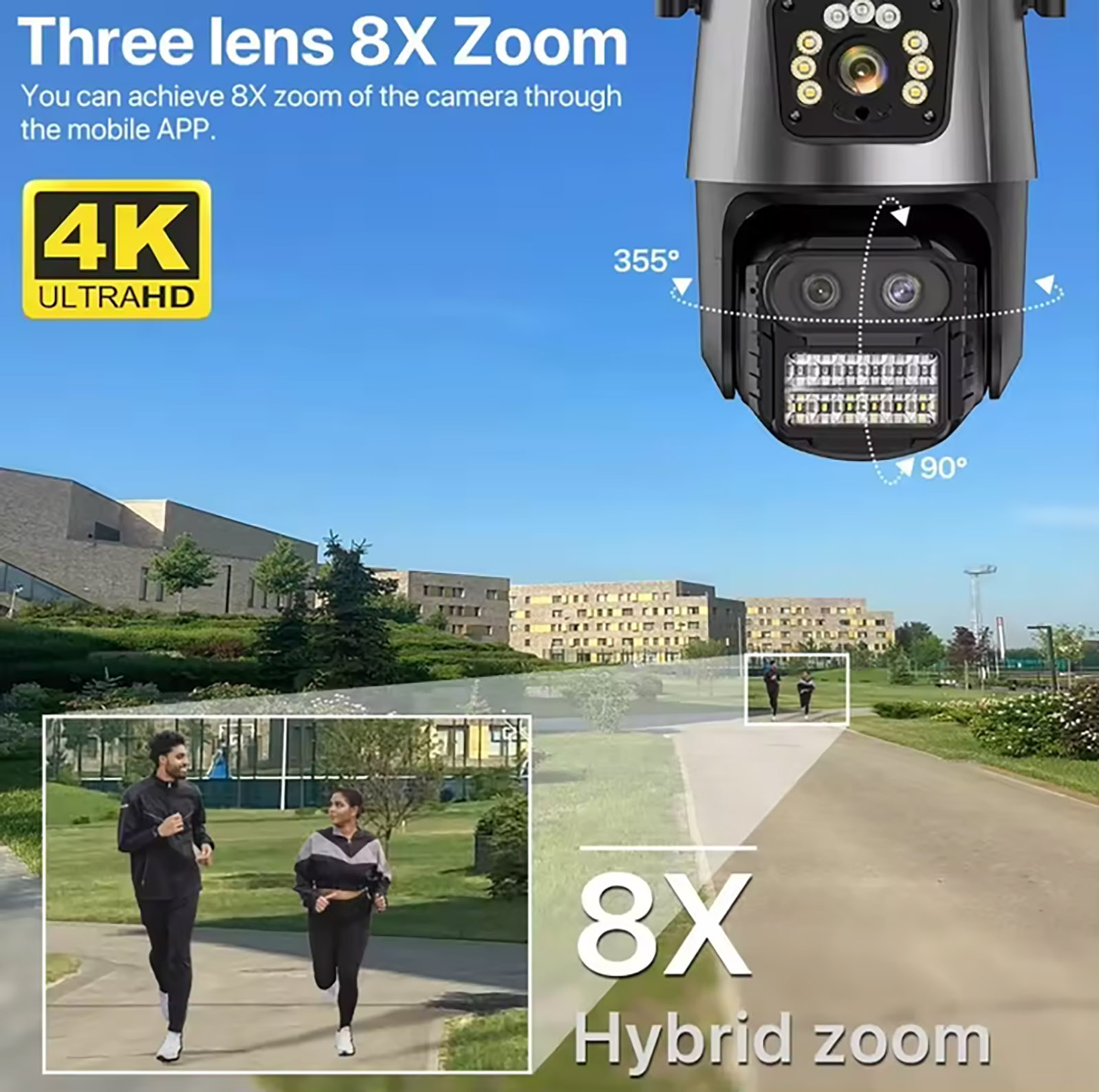 ICSEE Outdoor 12MP Four Lens Three Screen Wifi Camera with 8 Times Zoom (ada1)