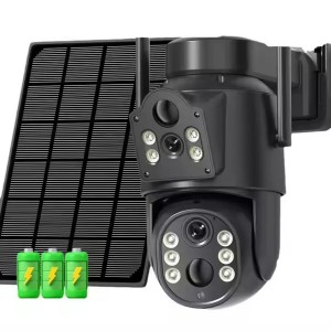 ICsee Outdoor WiFi Camera Dual Lens 7.6W Solar Panel Built-in Battery PTZ Camera Wireless 4MP Security Dual Lens Solar Camera