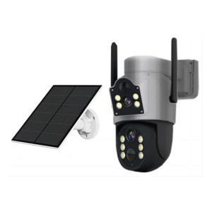 ICsee Outdoor WiFi Camera Dual Lens 7.6W Solar Panel Built-in Battery PTZ Camera Wireless 4MP Security Dual Lens Solar Camera