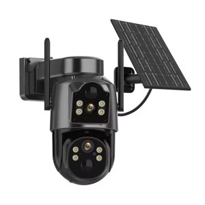 ICsee Outdoor WiFi Camera Dual Lens 7.6W Solar Panel Built-in Battery PTZ Camera Wireless 4MP Security Dual Lens Solar Camera