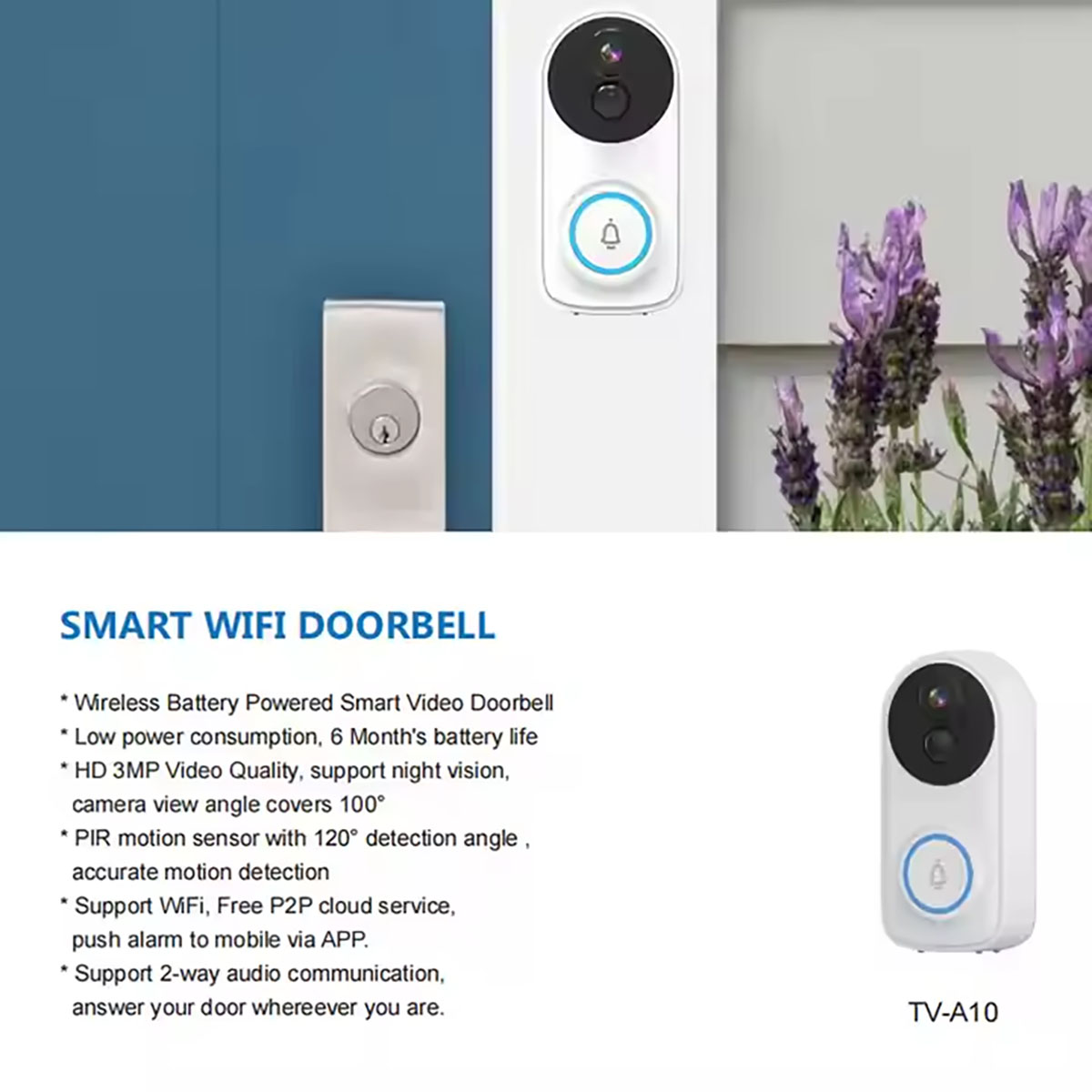 Smart Doorbell with Long Standby Low Illumination High Image Quality 3MP Camera Security Video Door Phone (3)