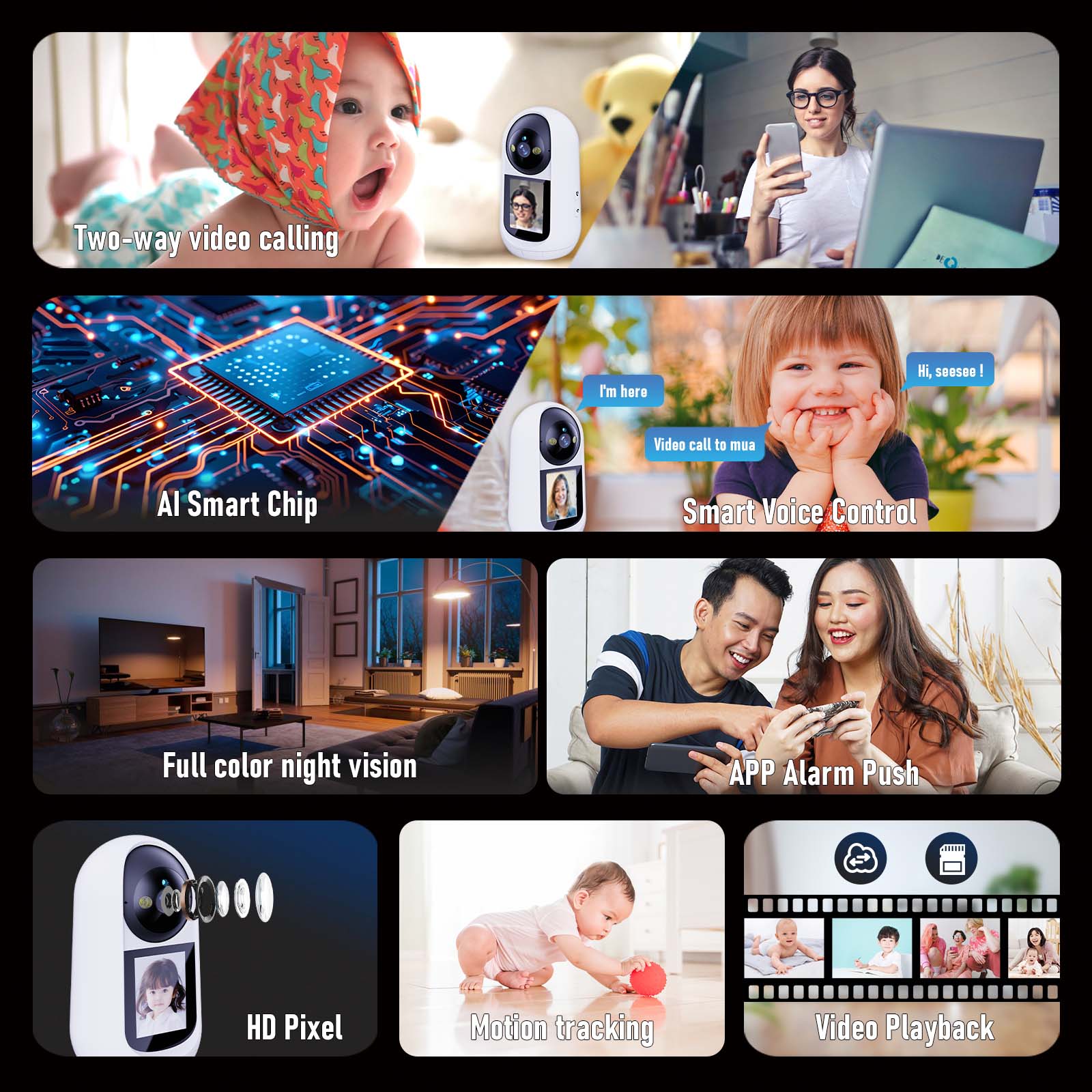 Smart WIFI IP Auto Tracking One-click Video Call Camera with Screen (10)