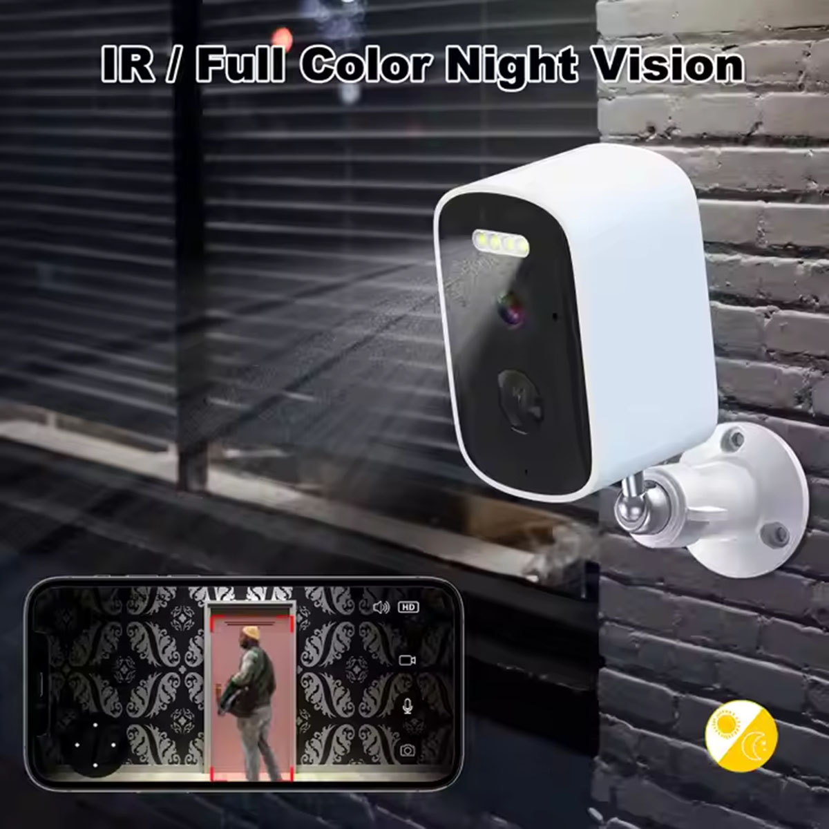 Solar Powered Wireless Security Camera 2K 4MP Wall Mount Smart WiFi Camera PIR Motio ( (4)