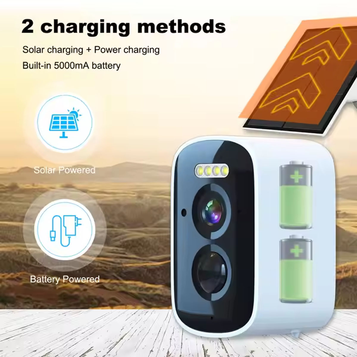 Solar Powered Wireless Security Camera 2K 4MP Wall Mount Smart WiFi Camera PIR Motio ( (5)