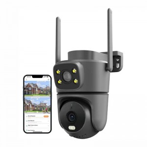 Wifi Security Dual Lens Dual Screens Home Surveillance Camera Outdoor IP66 Waterproof